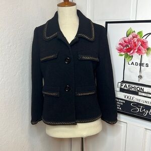 Kate Spade Afina Black Wool Blend Blazer w/Mesh & Chain Detail Size 4